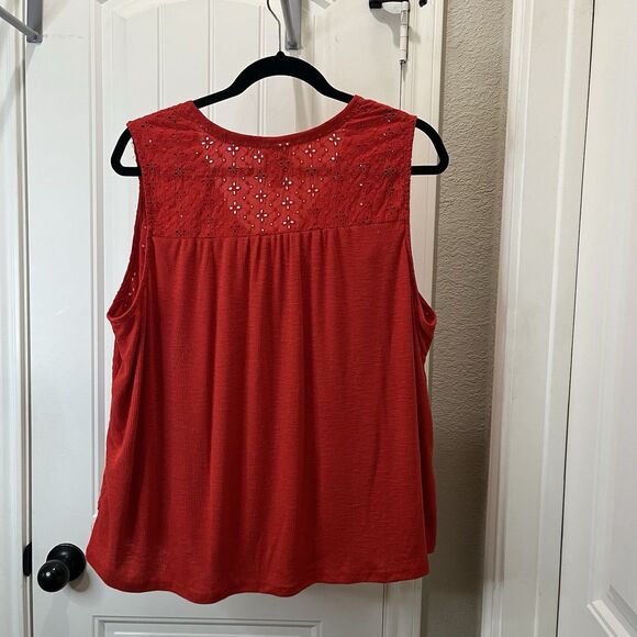 Knox Rose Red Crochet Eyelet Sleeveless Tassels Boho Top Womens Size XL Peasant - Picture 5 of 8